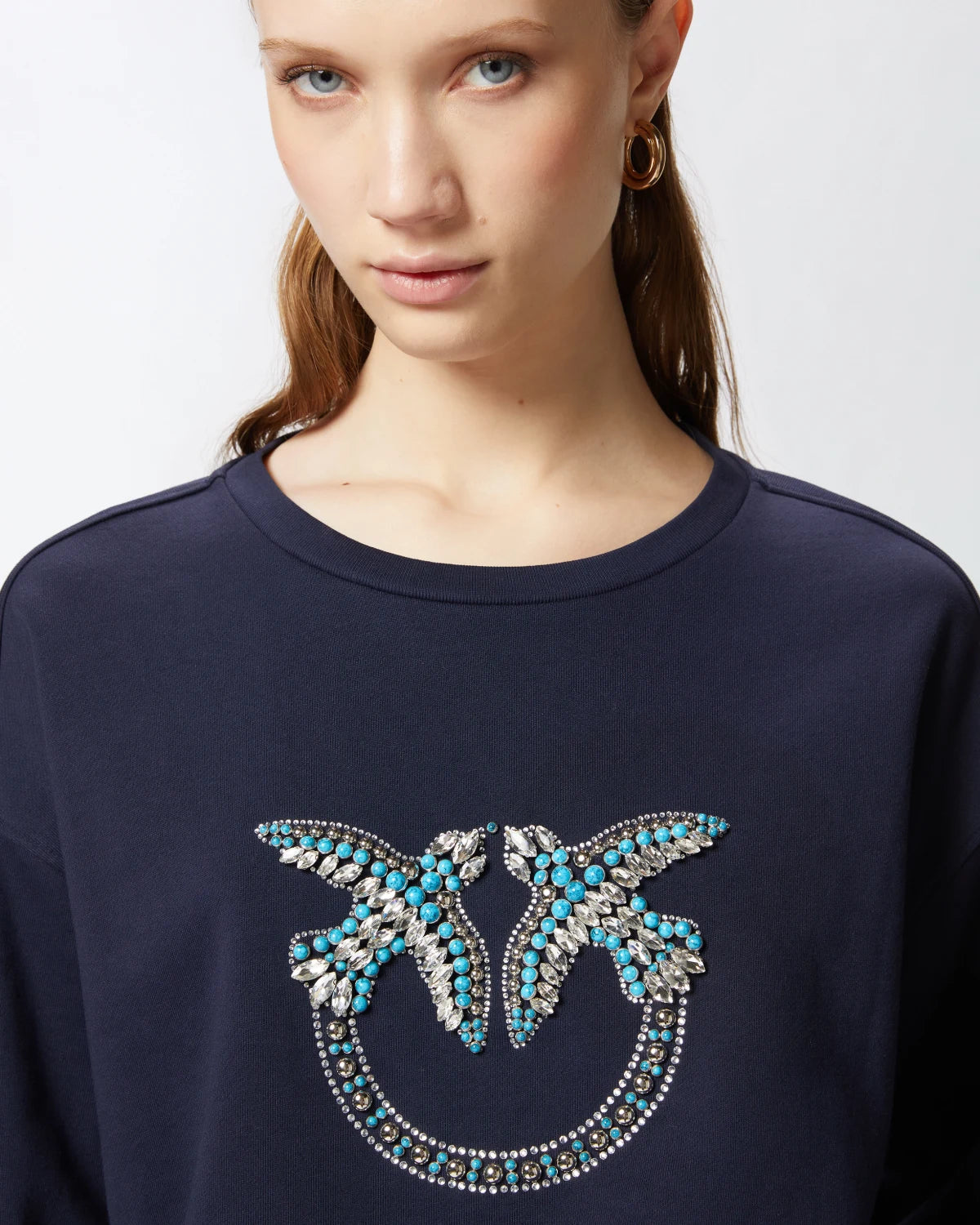 Felpa girocollo con ricamo gioiello Love Birds Pinko