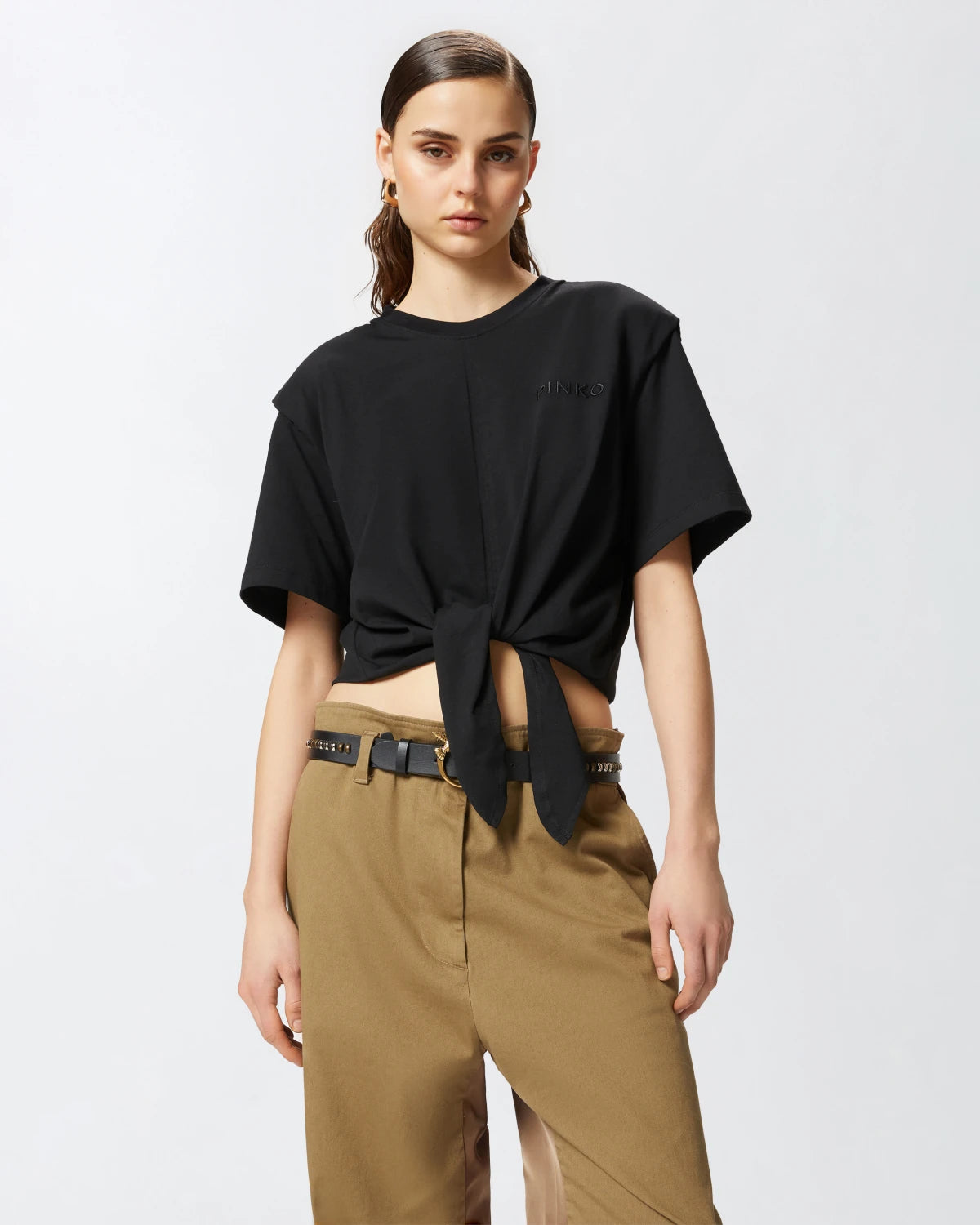 T-shirt corta con nodo davanti Pinko