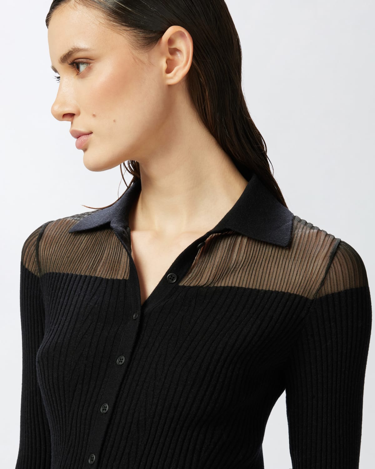 Maglia polo a maniche lunghe a costine Pinko