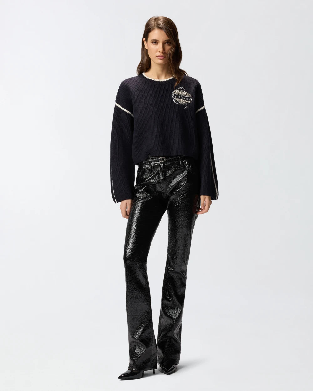Maglione girocollo con ricami gioiello Pinko