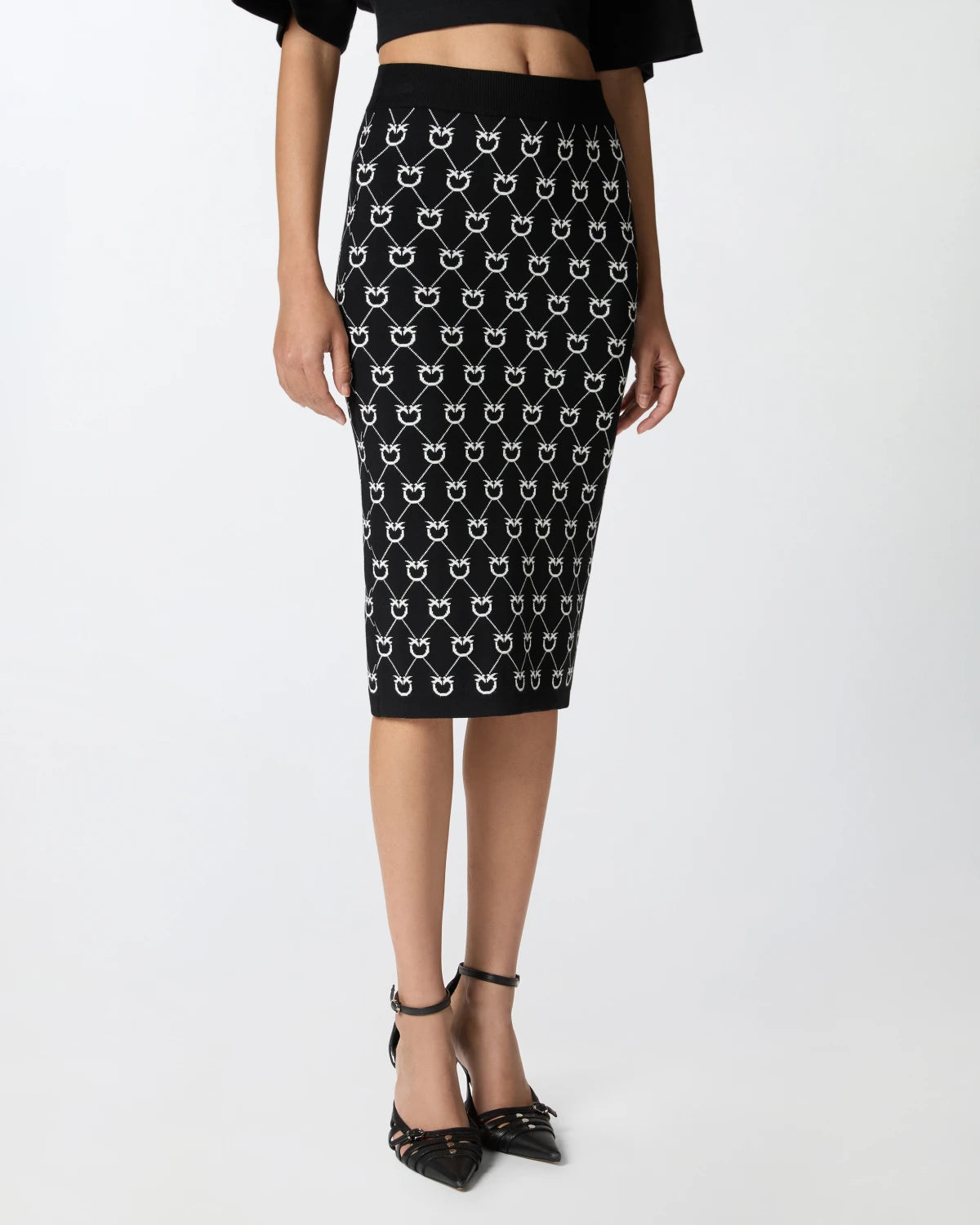 Gonna longuette in maglia Monogram Pinko