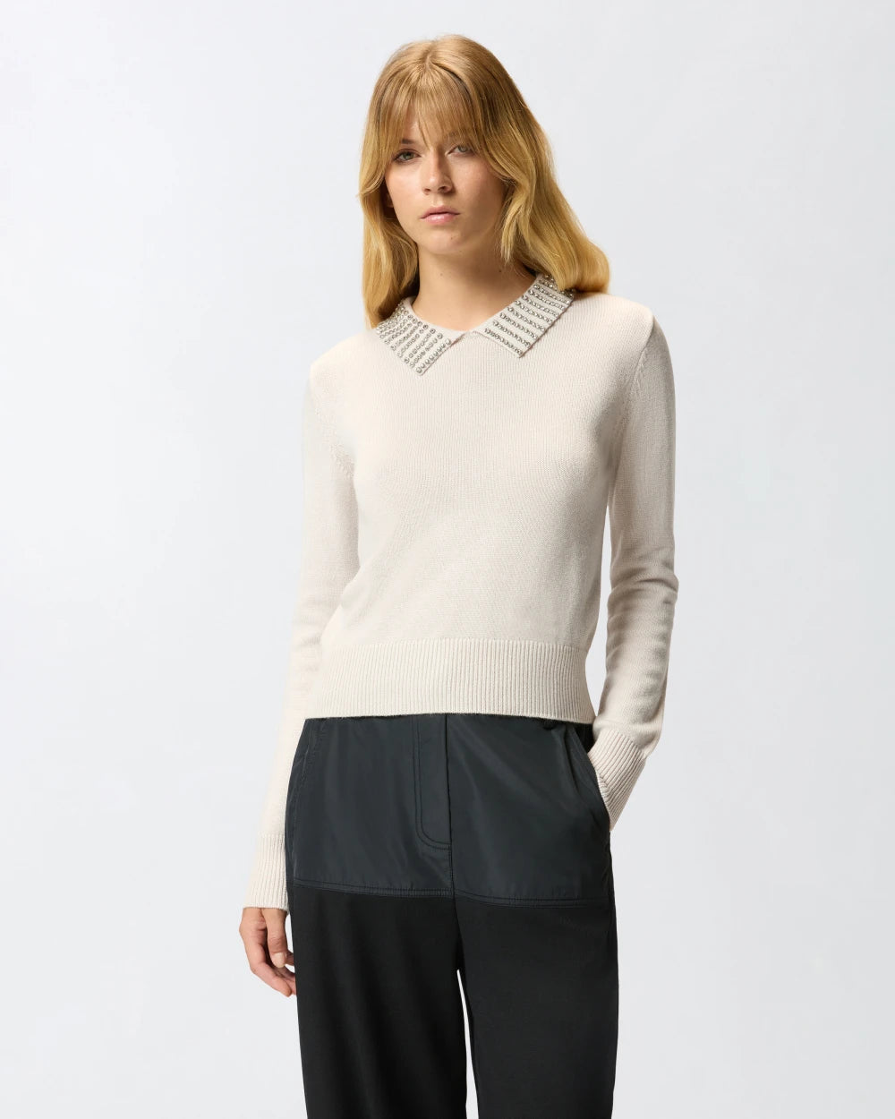 Maglia con colletto e strass Pinko