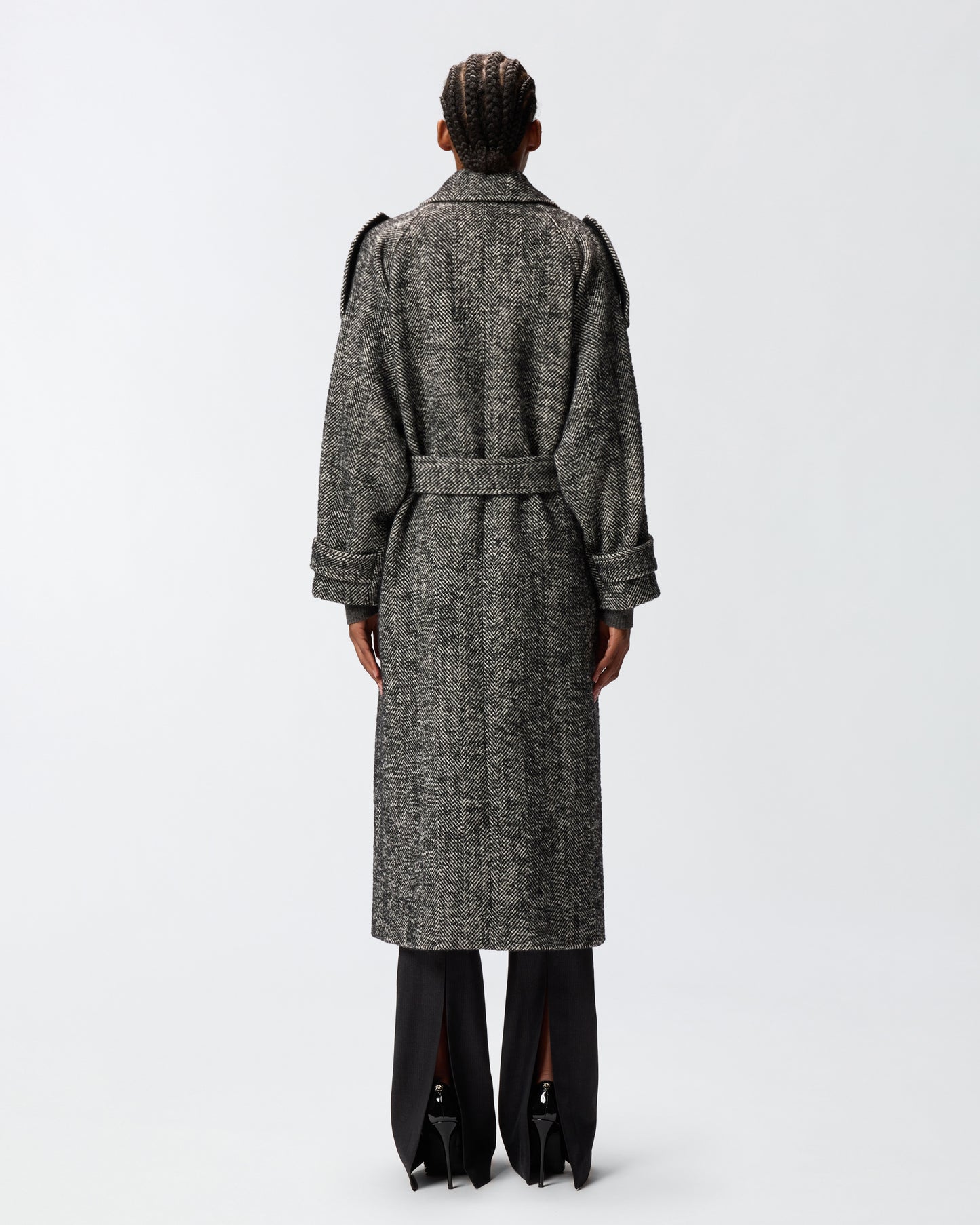 Cappotto lungo in panno spigato Pinko