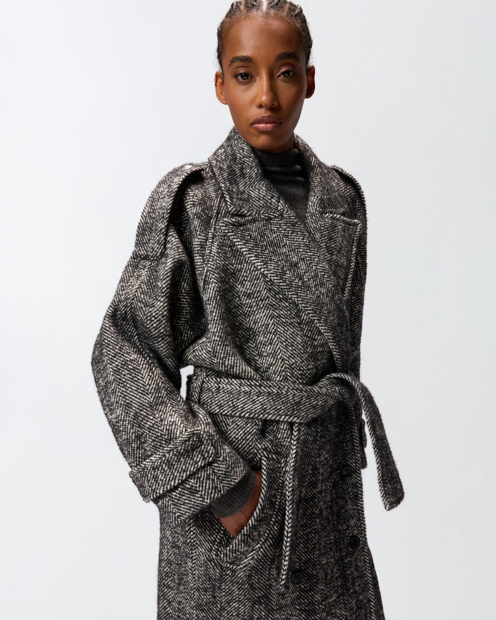 Cappotto lungo in panno spigato Pinko
