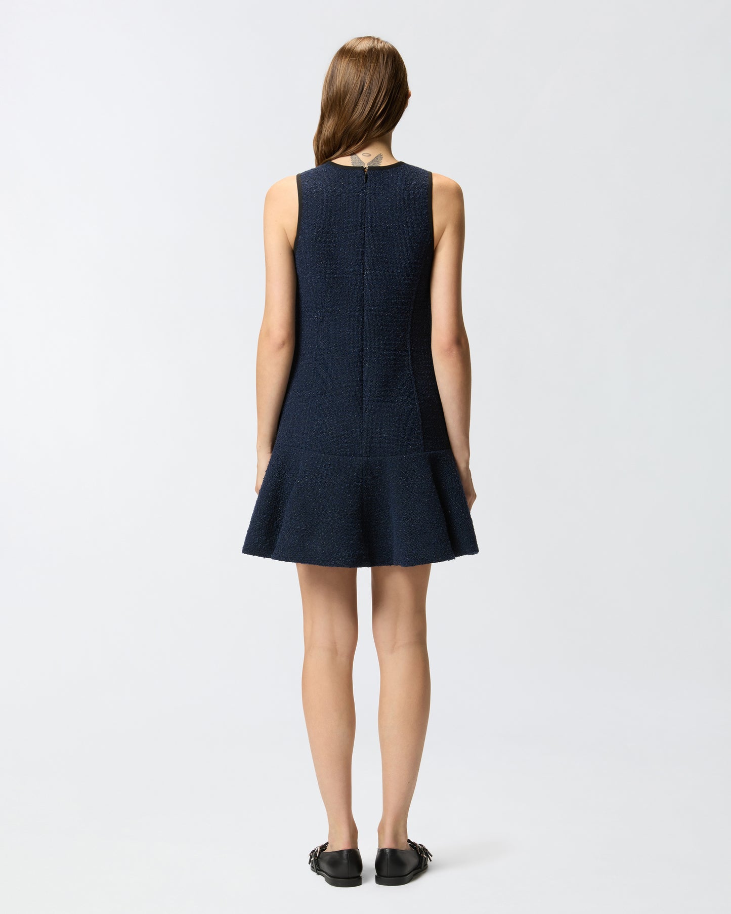 Abito smanicato scampanato in tweed fantasia Pinko