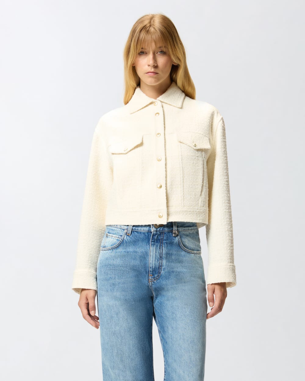 Giacca trucker in bouclé di cotone e lana Pinko