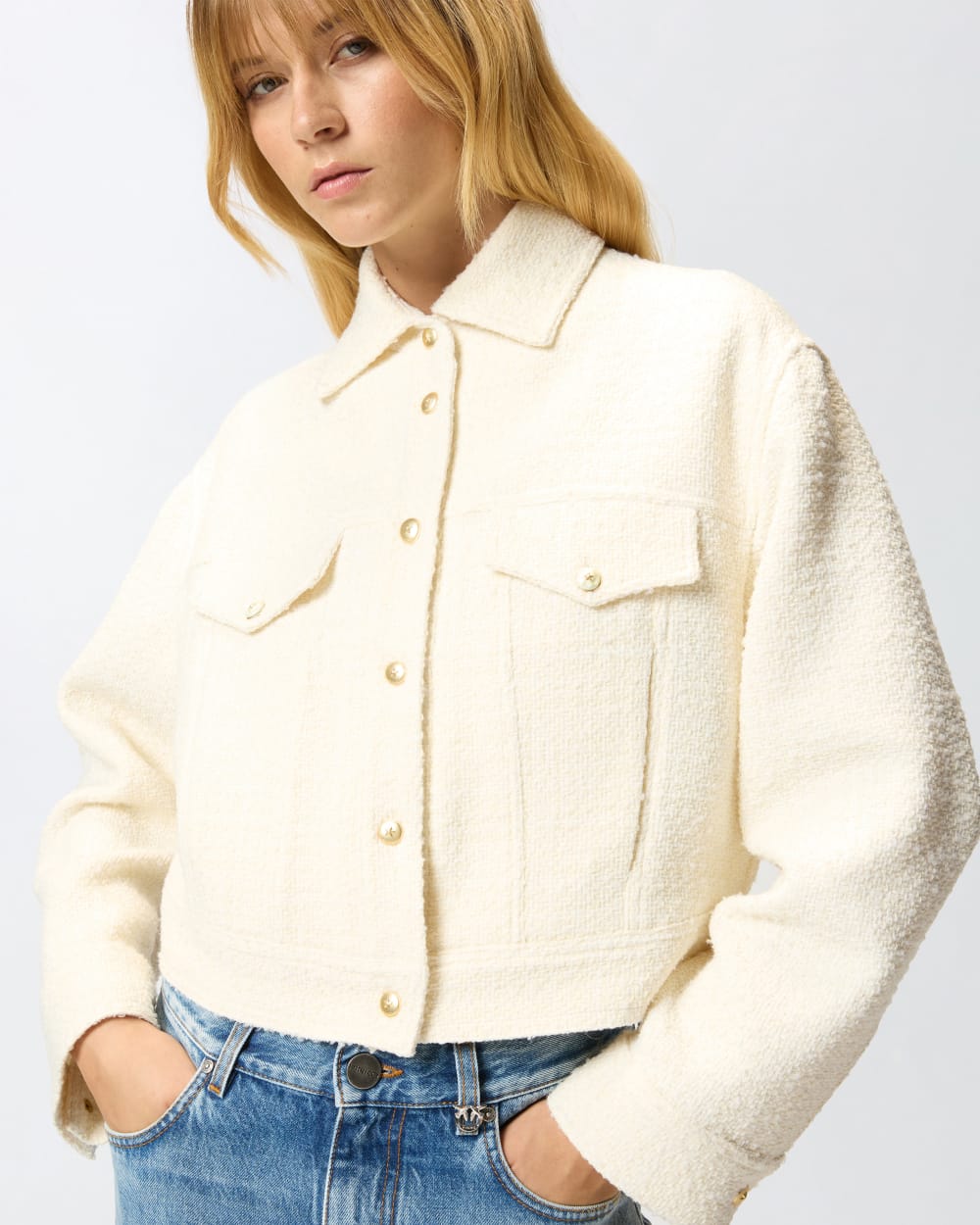 Giacca trucker in bouclé di cotone e lana Pinko