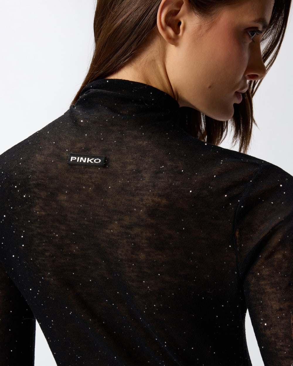 Maglia aderente a collo alto con micro paillettes Pinko