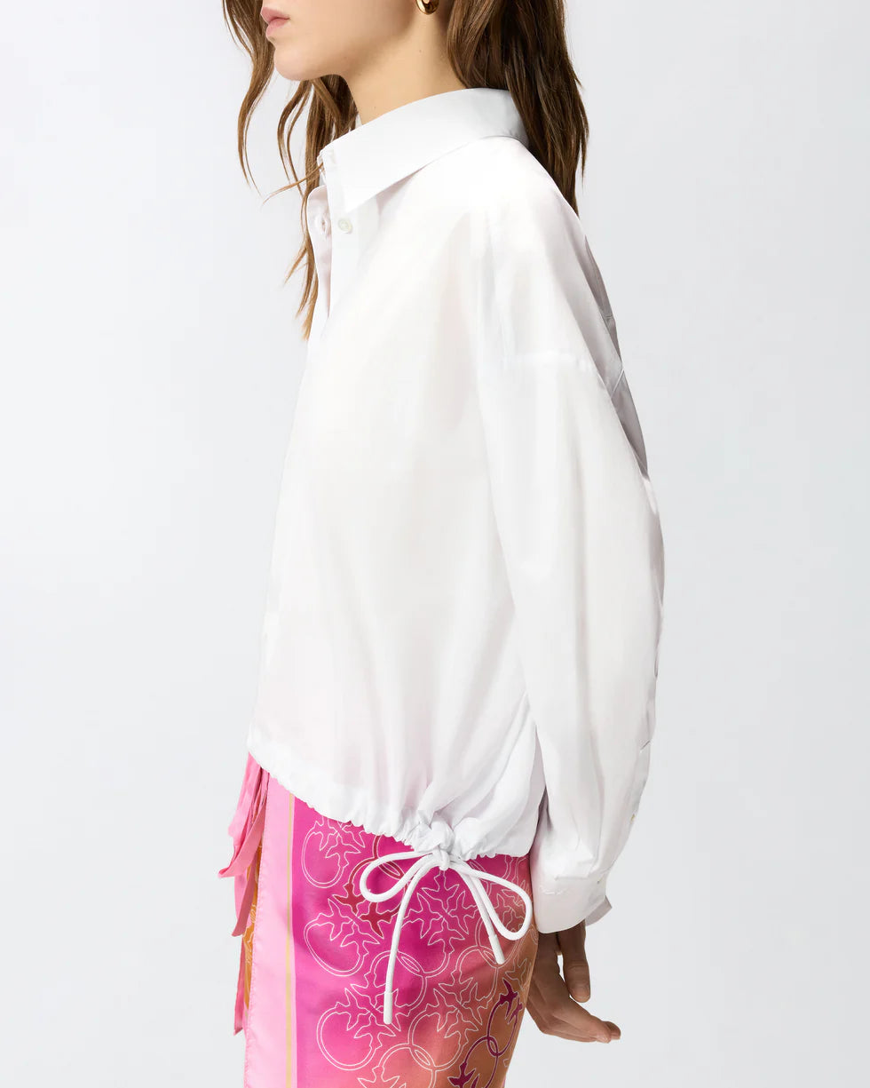 Camicia cropped in cotone a righe con logo Pinko
