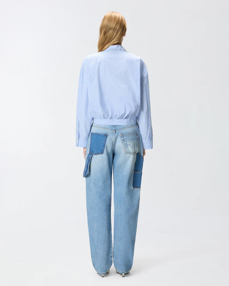 Camicia cropped a righe con colletto gioiello Pinko