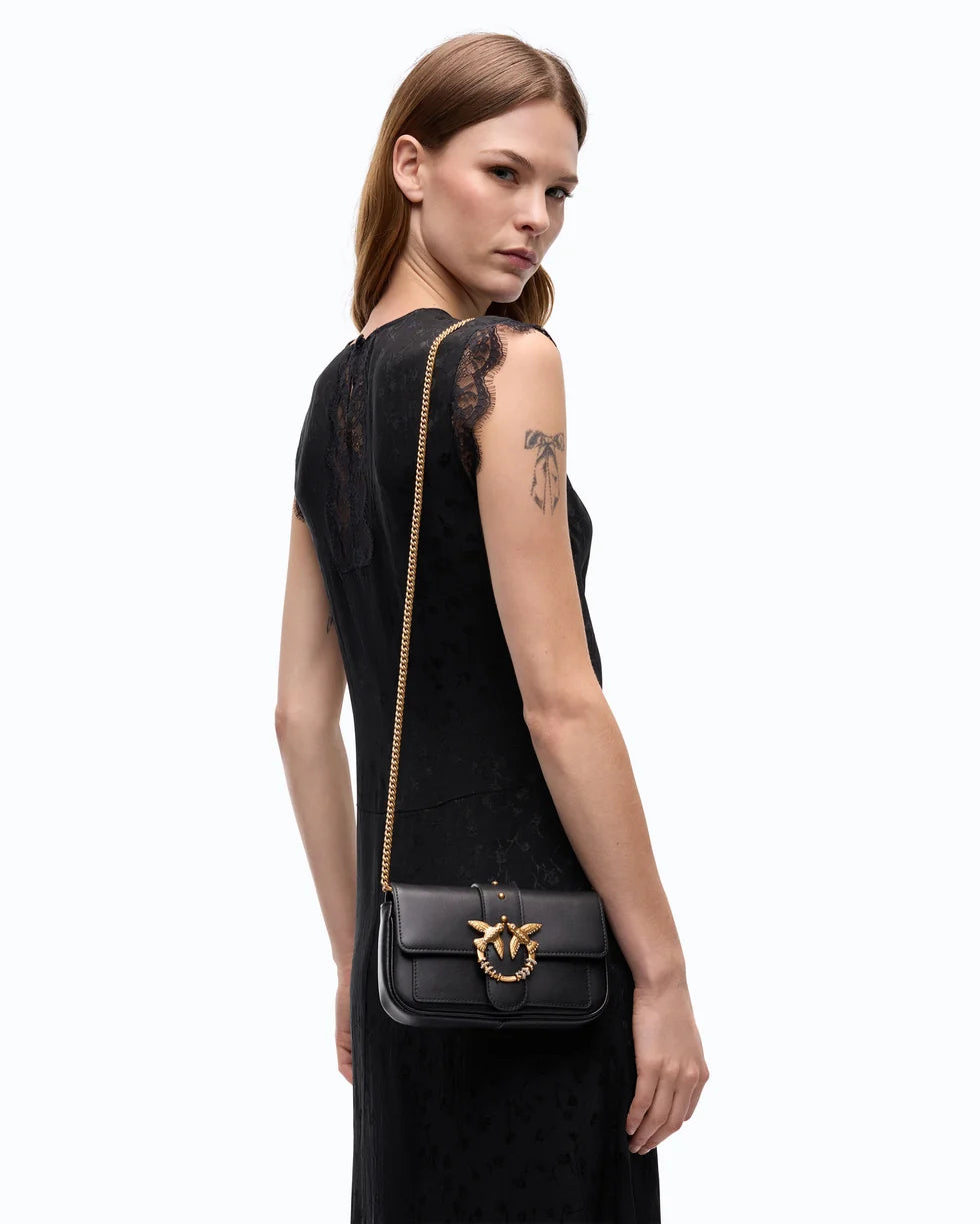Borsa a spalla piccola Love Bag Pocket in pelle con fibbia gioiello Pinko