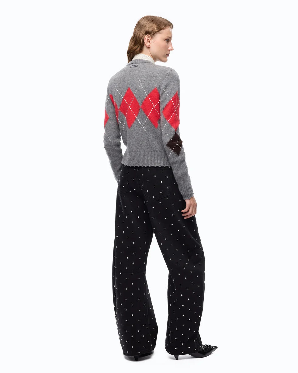 Cardigan girocollo in lana e cashmere a rombi Pinko