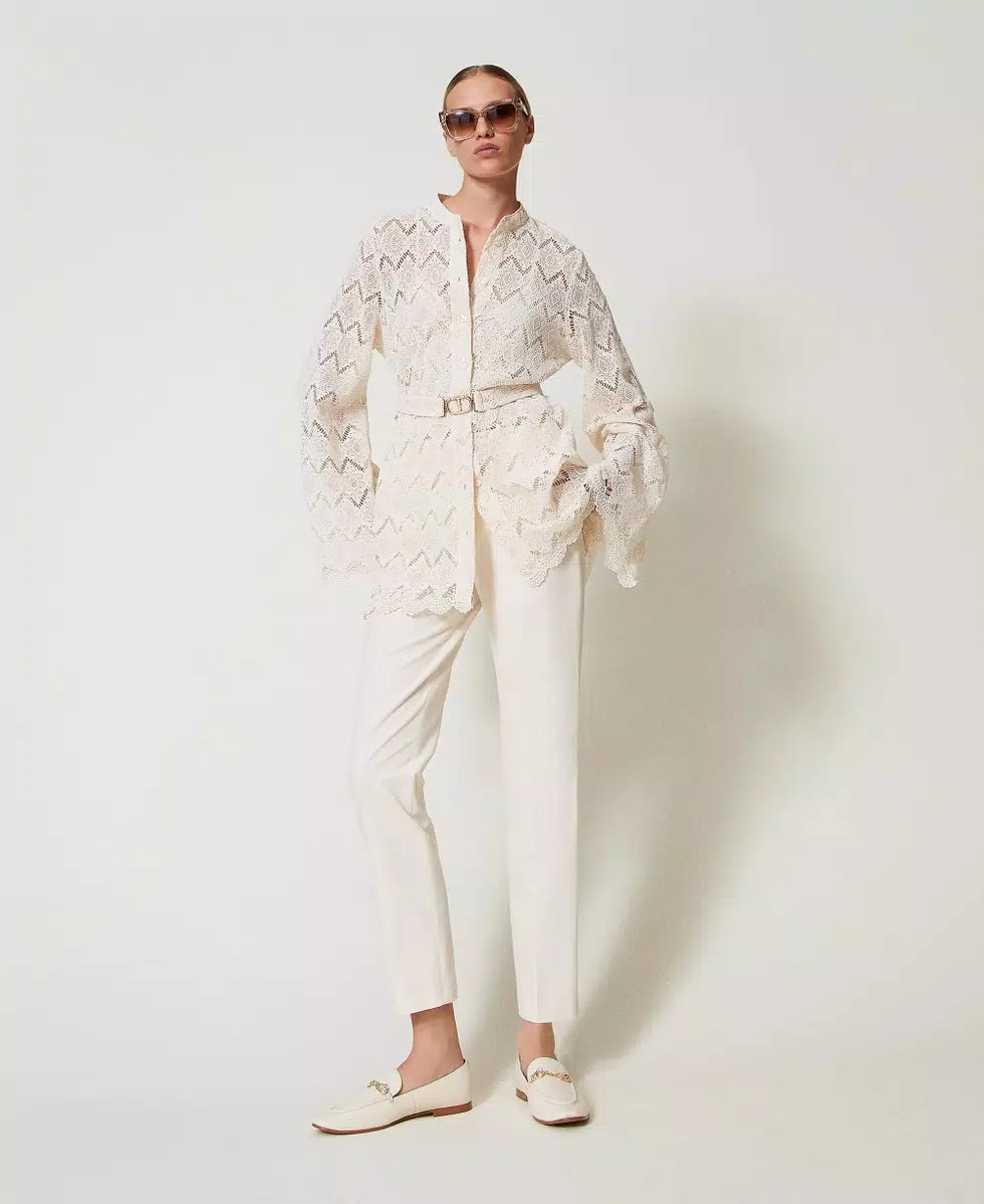 Pantaloni dritti in gabardine misto cotone Twinset