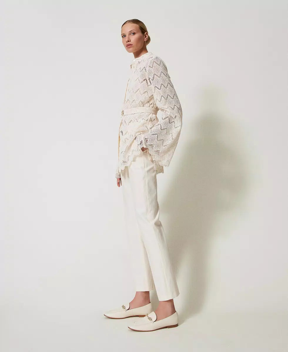 Pantaloni dritti in gabardine misto cotone Twinset