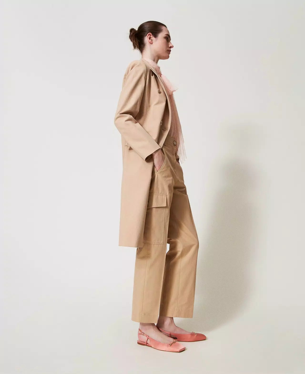 Pantaloni cargo in gabardine misto cotone Twinset