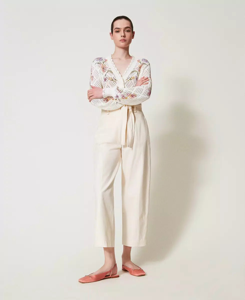 Pantaloni in gabardine misto cotone con cintura Twinset