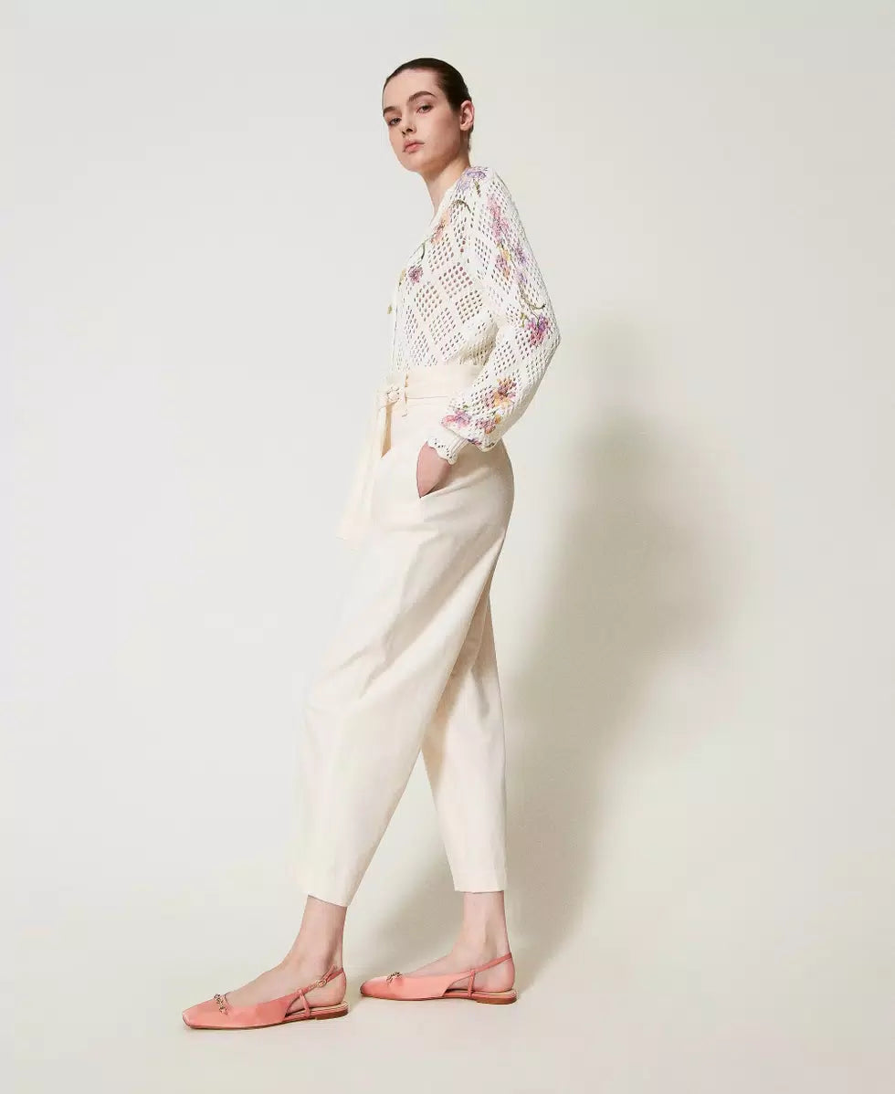 Pantaloni in gabardine misto cotone con cintura Twinset
