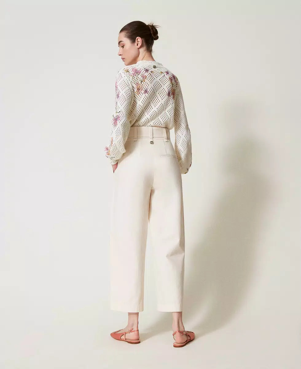 Pantaloni in gabardine misto cotone con cintura Twinset