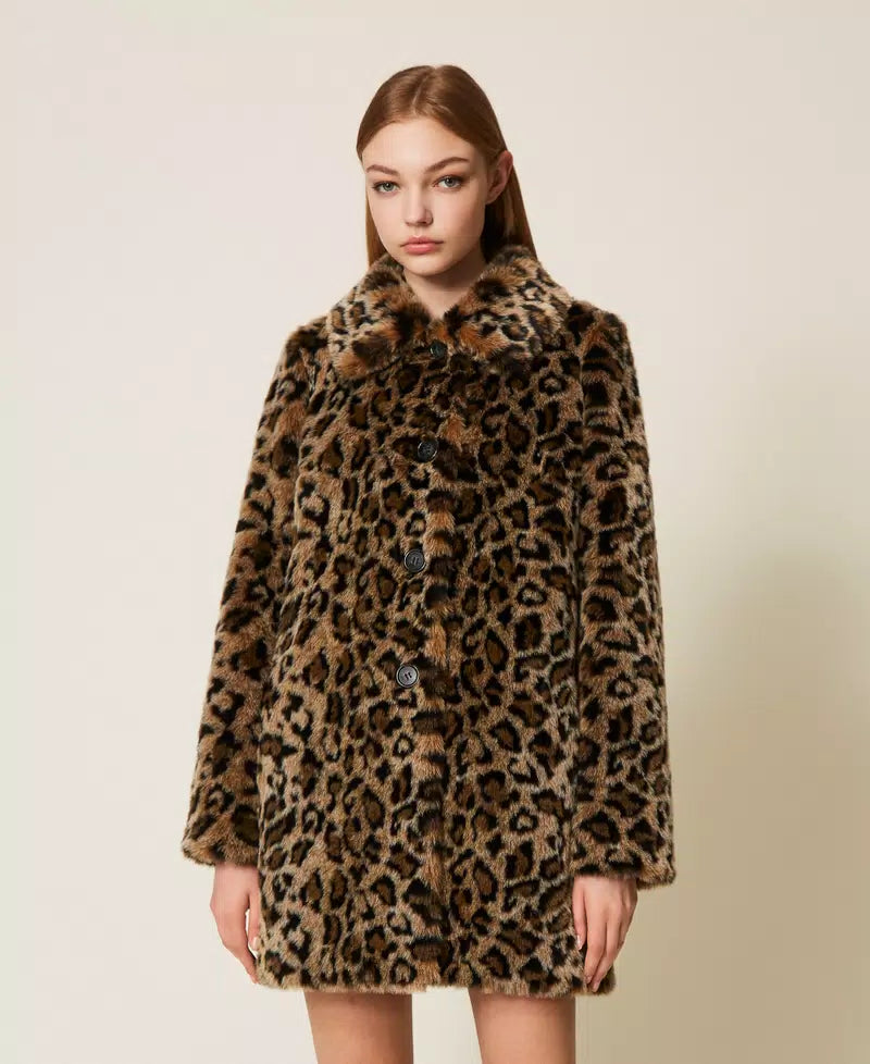 Cappotto in faux fur animalier TwinSet