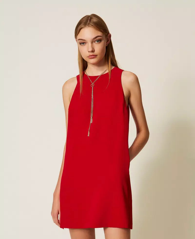 Abito corto in crêpe cady con catena Oval T TwinSet