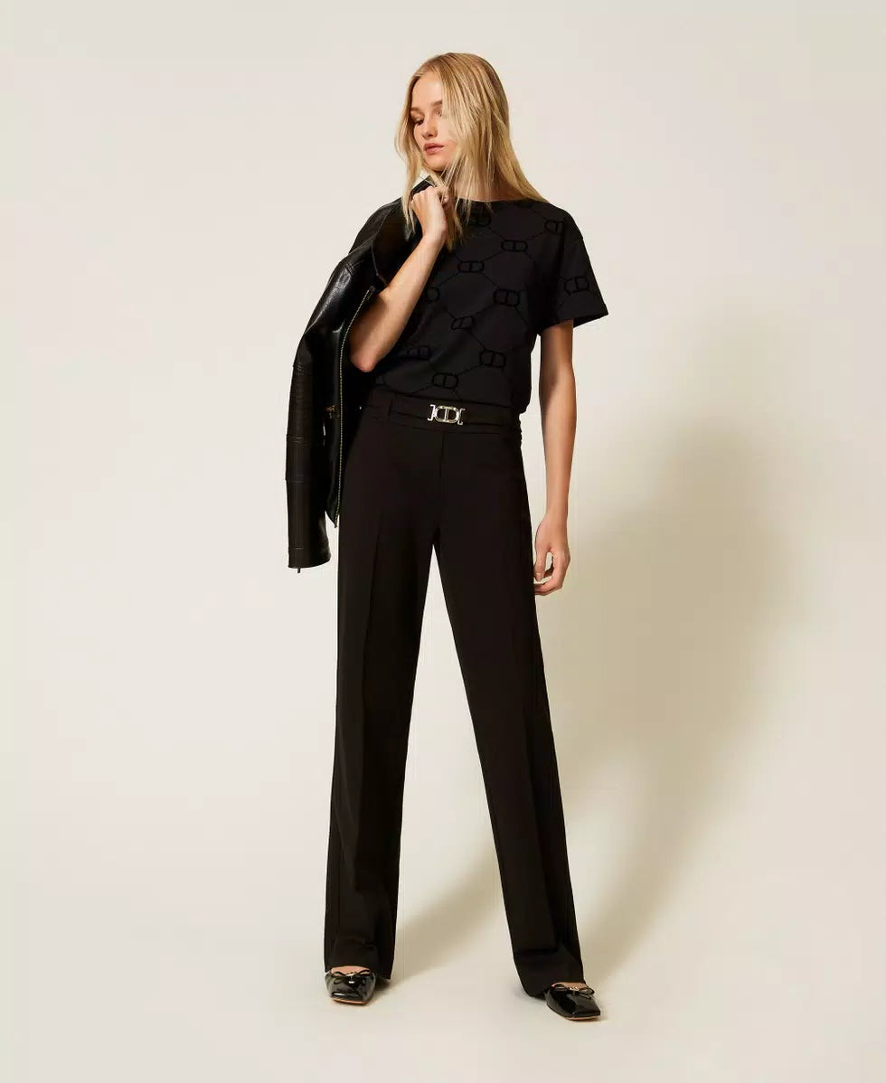 Pantaloni flare con fibbia Oval T TwinSet