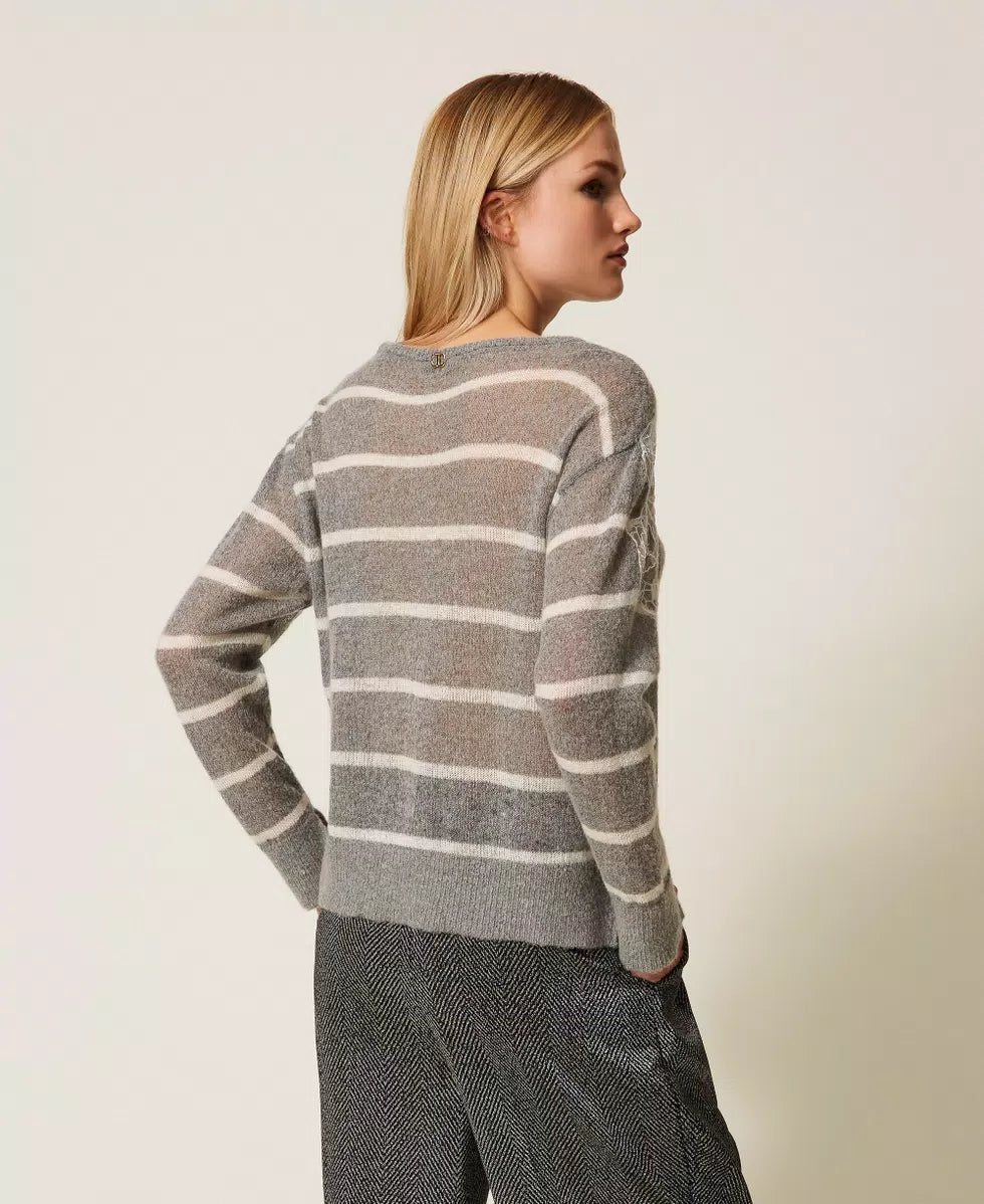 Maglia in misto mohair con pizzo e spacchi TwinSet