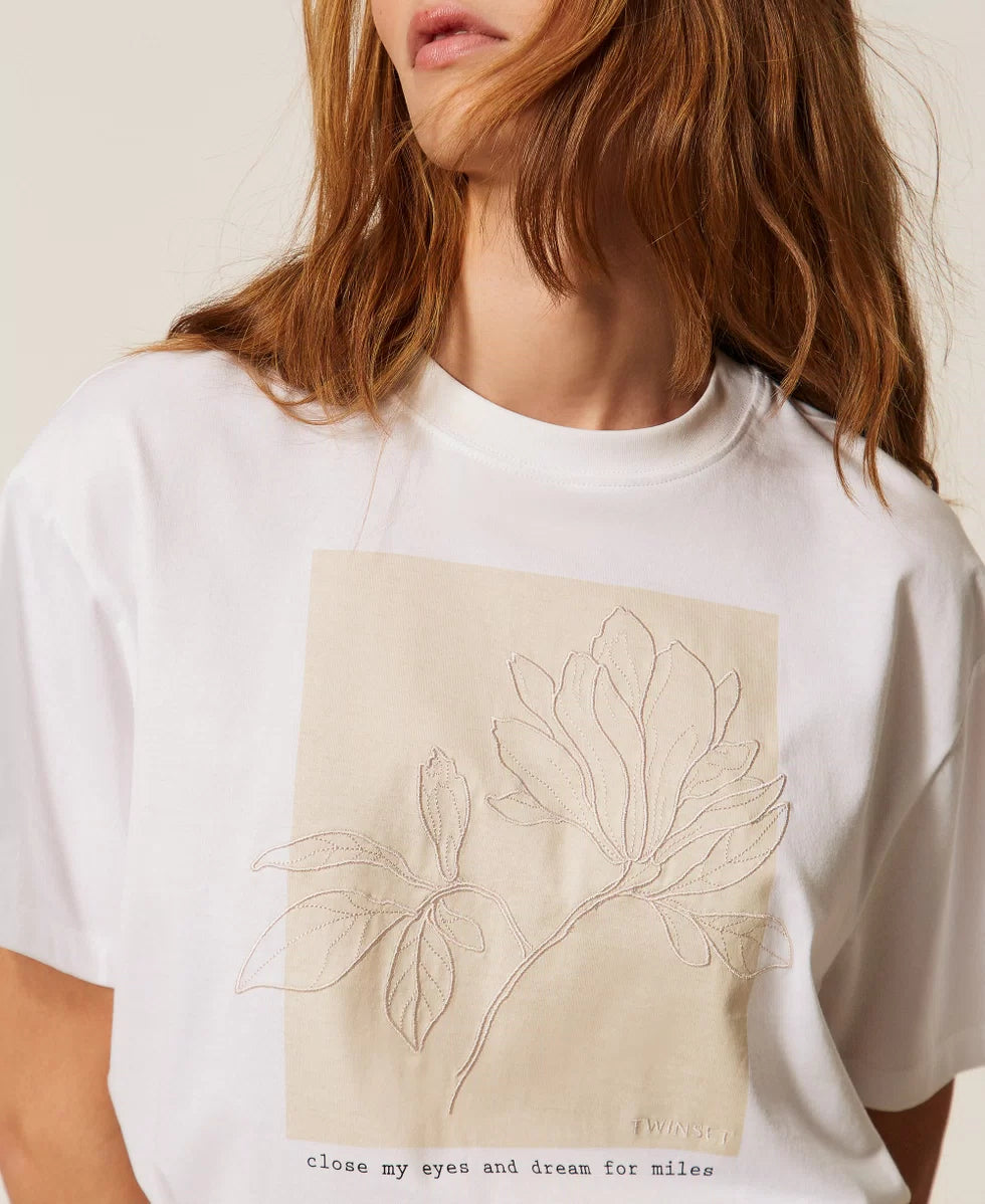 T-shirt regular con stampa e ricamo TwinSet