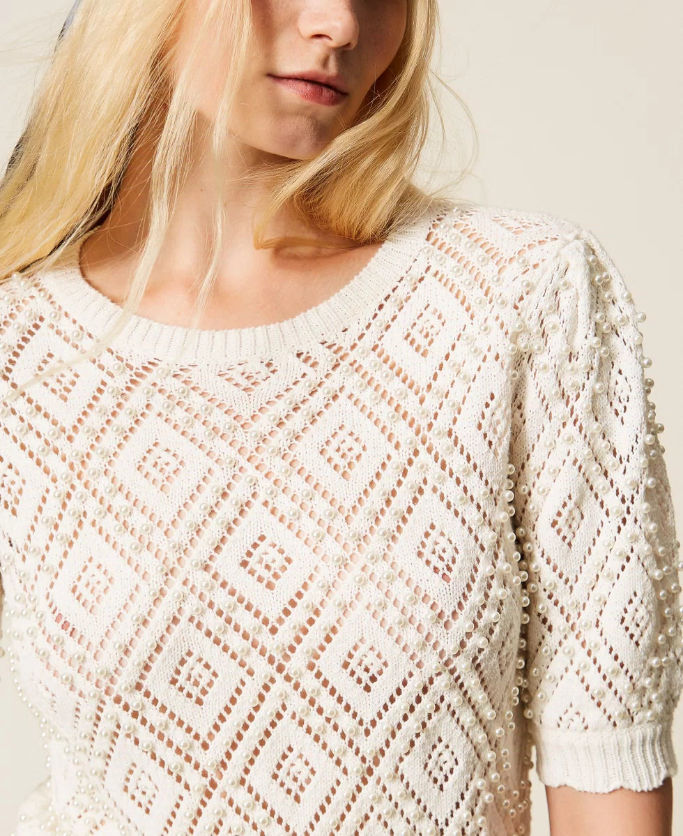 Maglia a losanghe con perle Twinset