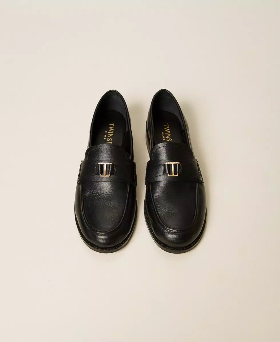 Mocassini in pelle con logo Twinset