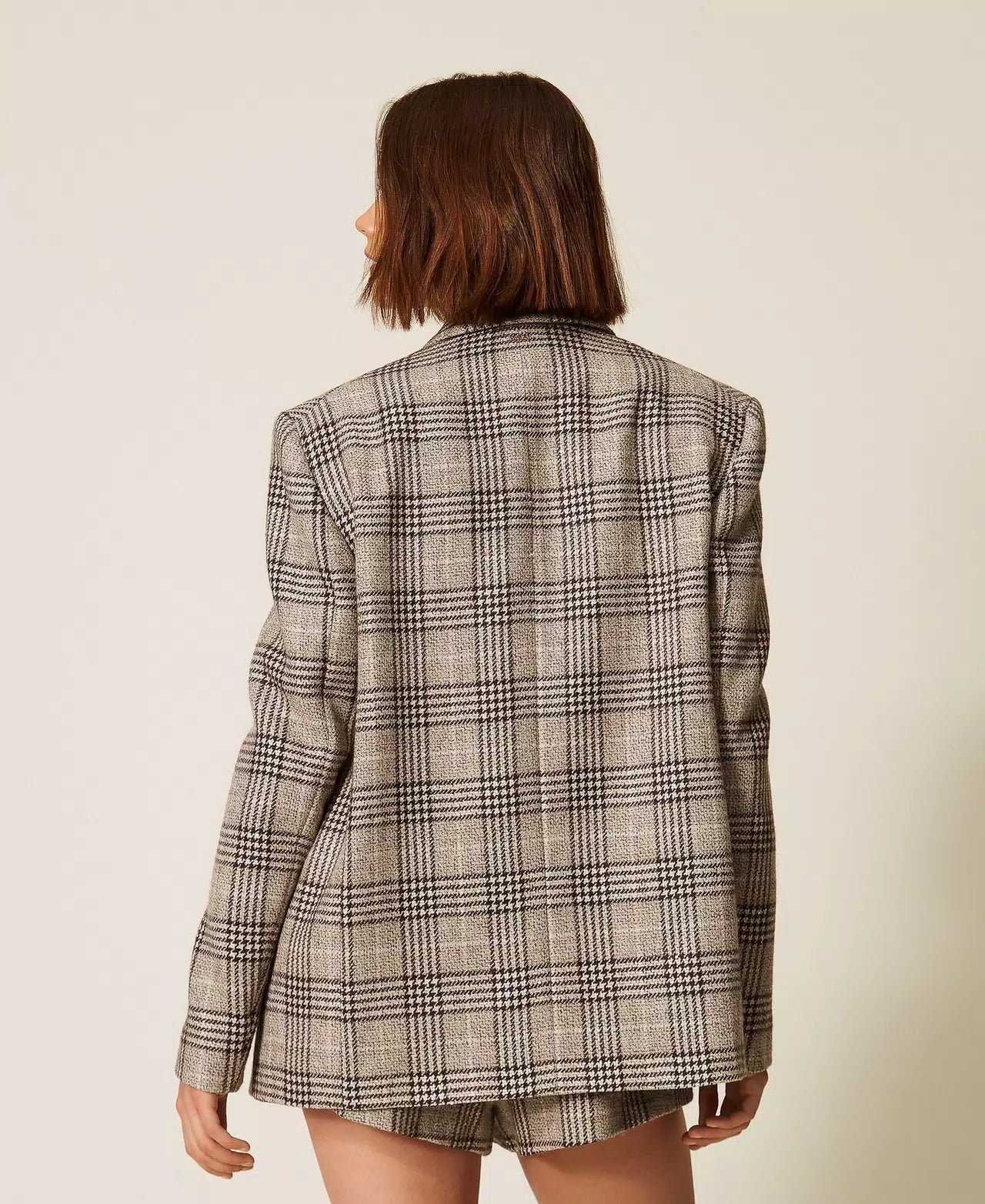 Giacca blazer in panno check con paillettes Twinset