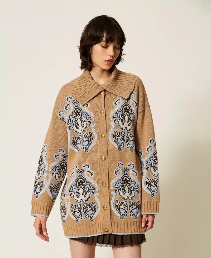 Cardigan in maglia misto lana jacquard TwinSet