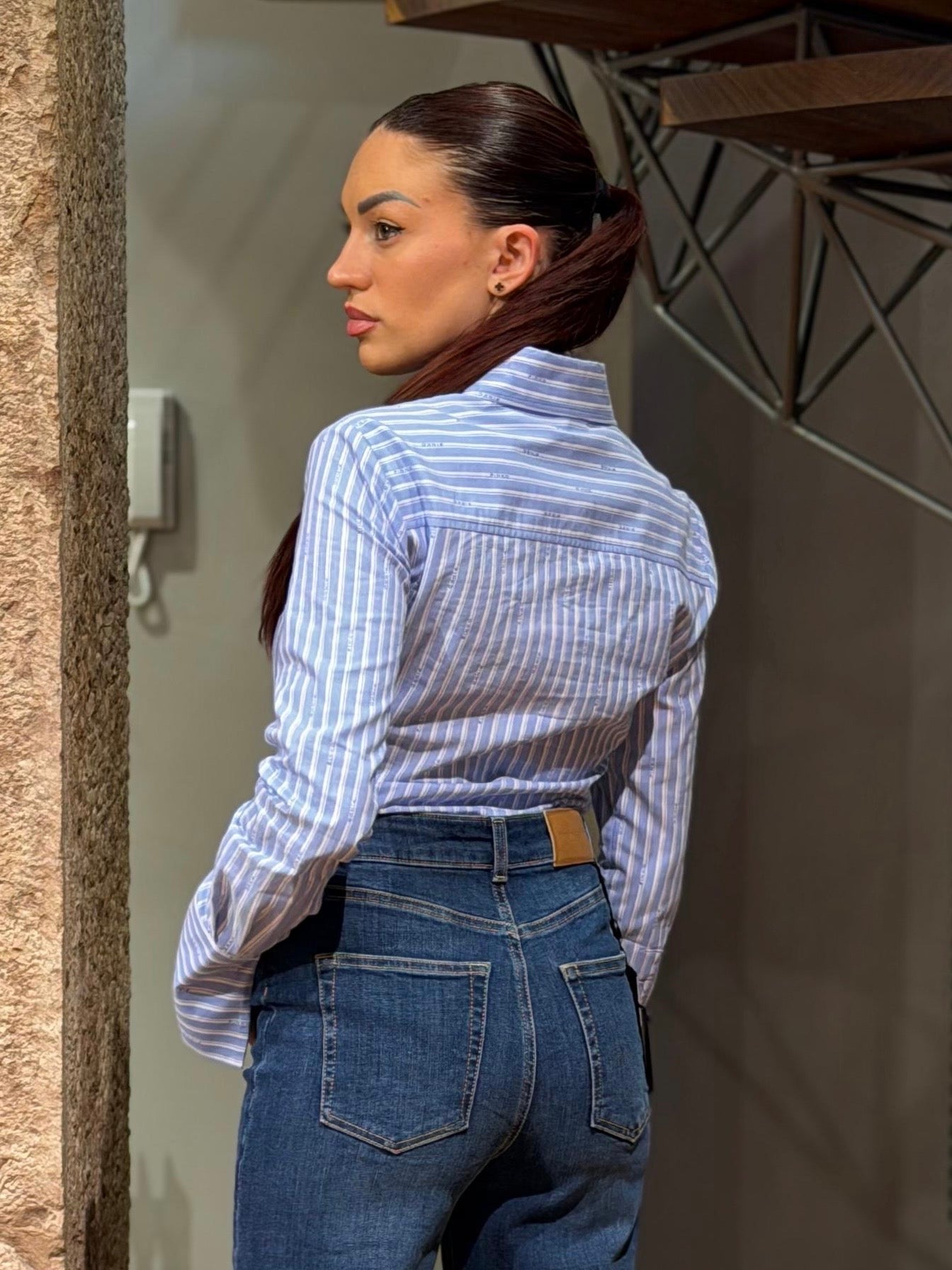 Camicia in cotone a righe con logo Pinko
