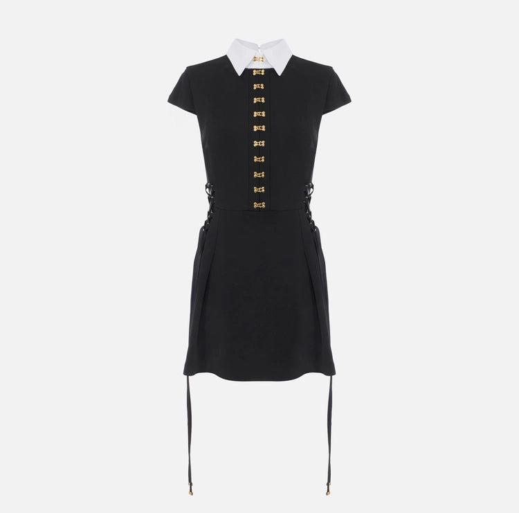 Mini abito in raso e popeline con ganci gioiello AB89957E2 Elisabetta Franchi