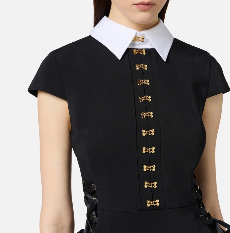 Mini abito in raso e popeline con ganci gioiello AB89957E2 Elisabetta Franchi