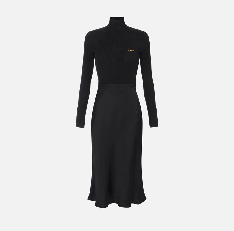 Abito in maglia a costine e raso con taschino AM06B56E2 Elisabetta Franchi