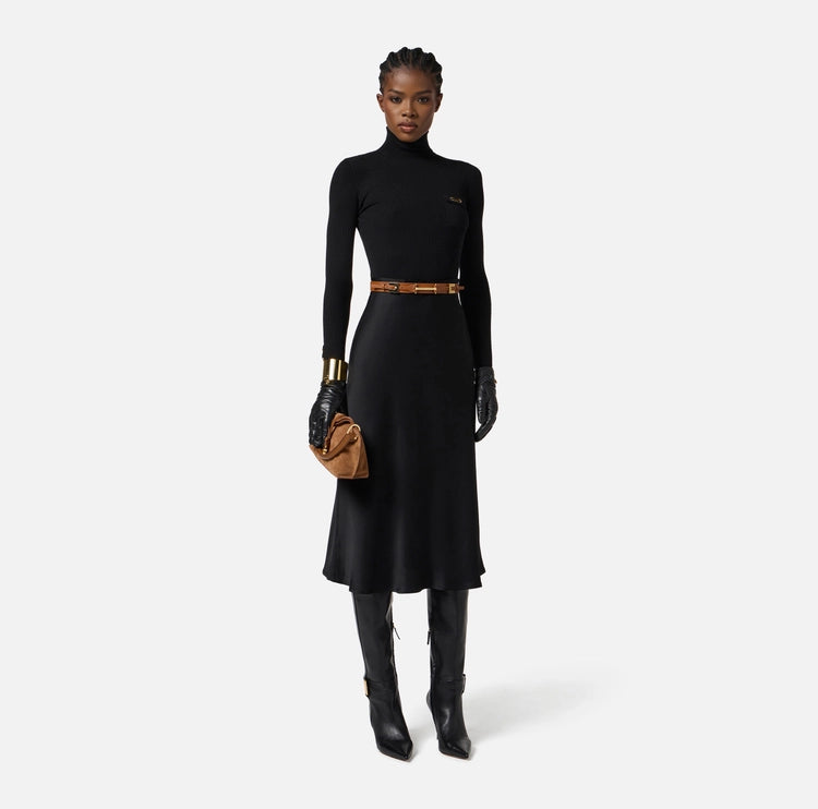 Abito in maglia a costine e raso con taschino AM06B56E2 Elisabetta Franchi