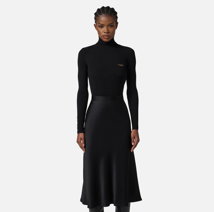 Abito in maglia a costine e raso con taschino AM06B56E2 Elisabetta Franchi