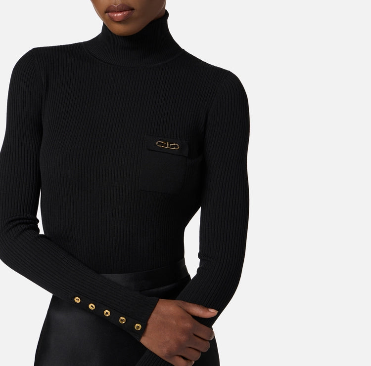 Abito in maglia a costine e raso con taschino AM06B56E2 Elisabetta Franchi