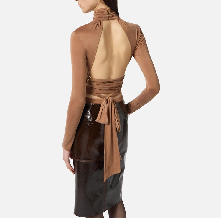 Body in jersey cupro con nastri criss-cross BO00856E2 Elisabetta Franchi