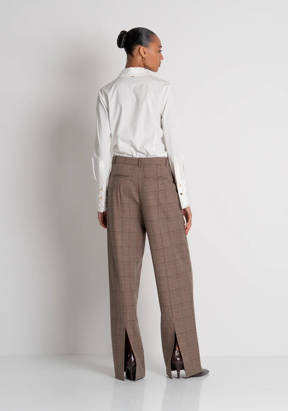 Pantalone linea dritta in tessuto in fantasia Principe di Galles Fracomina
