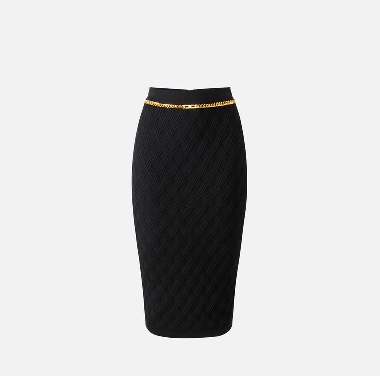 Gonna in maglia a rombi con dettaglio gioiello GK20B56E2 Elisabetta Franchi