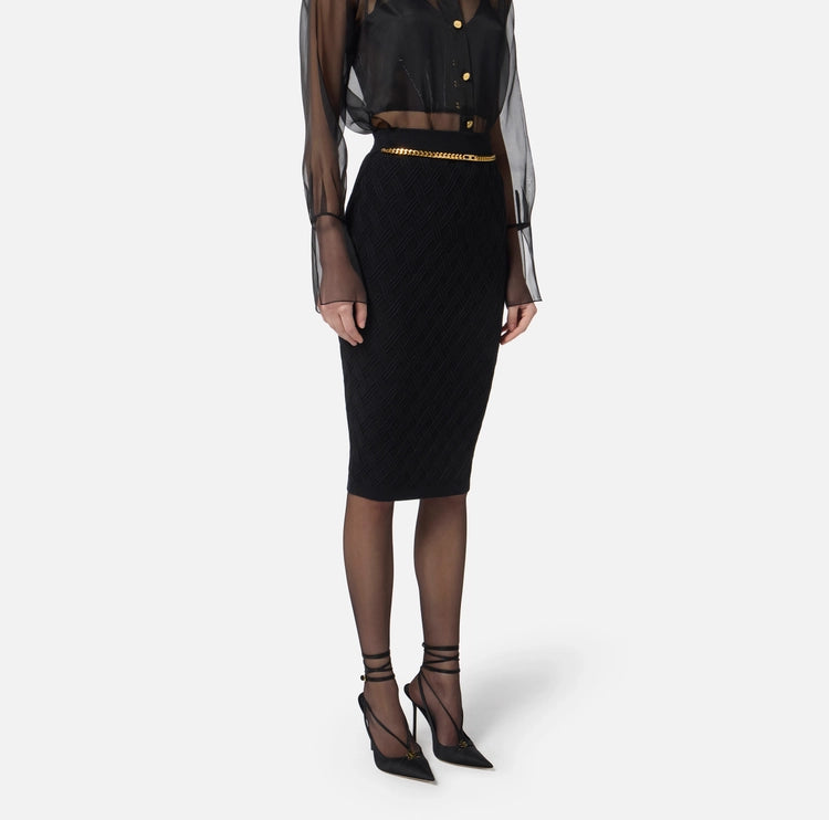Gonna in maglia a rombi con dettaglio gioiello GK20B56E2 Elisabetta Franchi