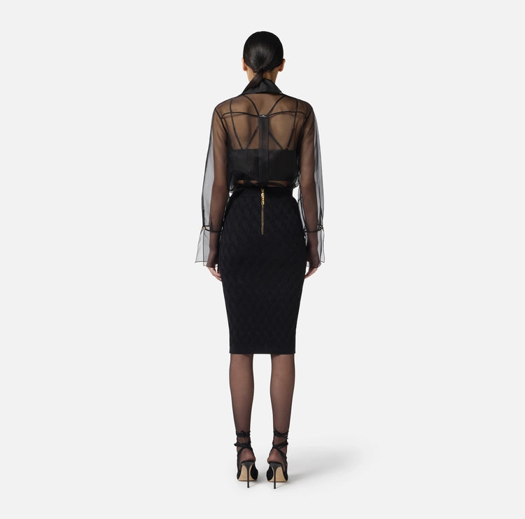 Gonna in maglia a rombi con dettaglio gioiello GK20B56E2 Elisabetta Franchi