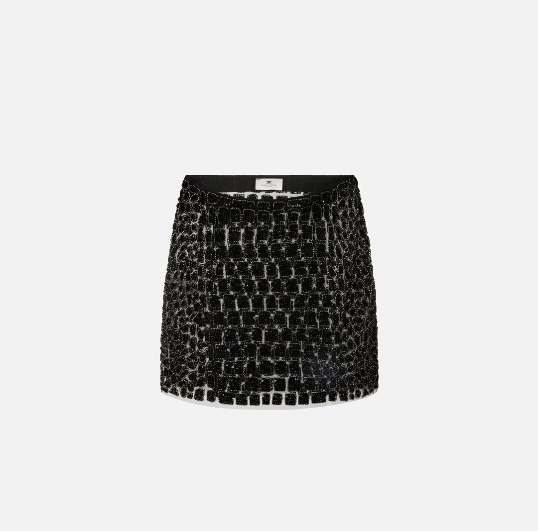 Gonna in tulle con ricami cocco GO13957E2 Elisabetta Franchi