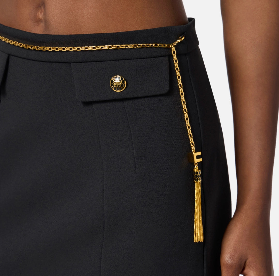 Gonna in doppio crêpe con catena gioiello GO14857E2 Elisabetta Franchi
