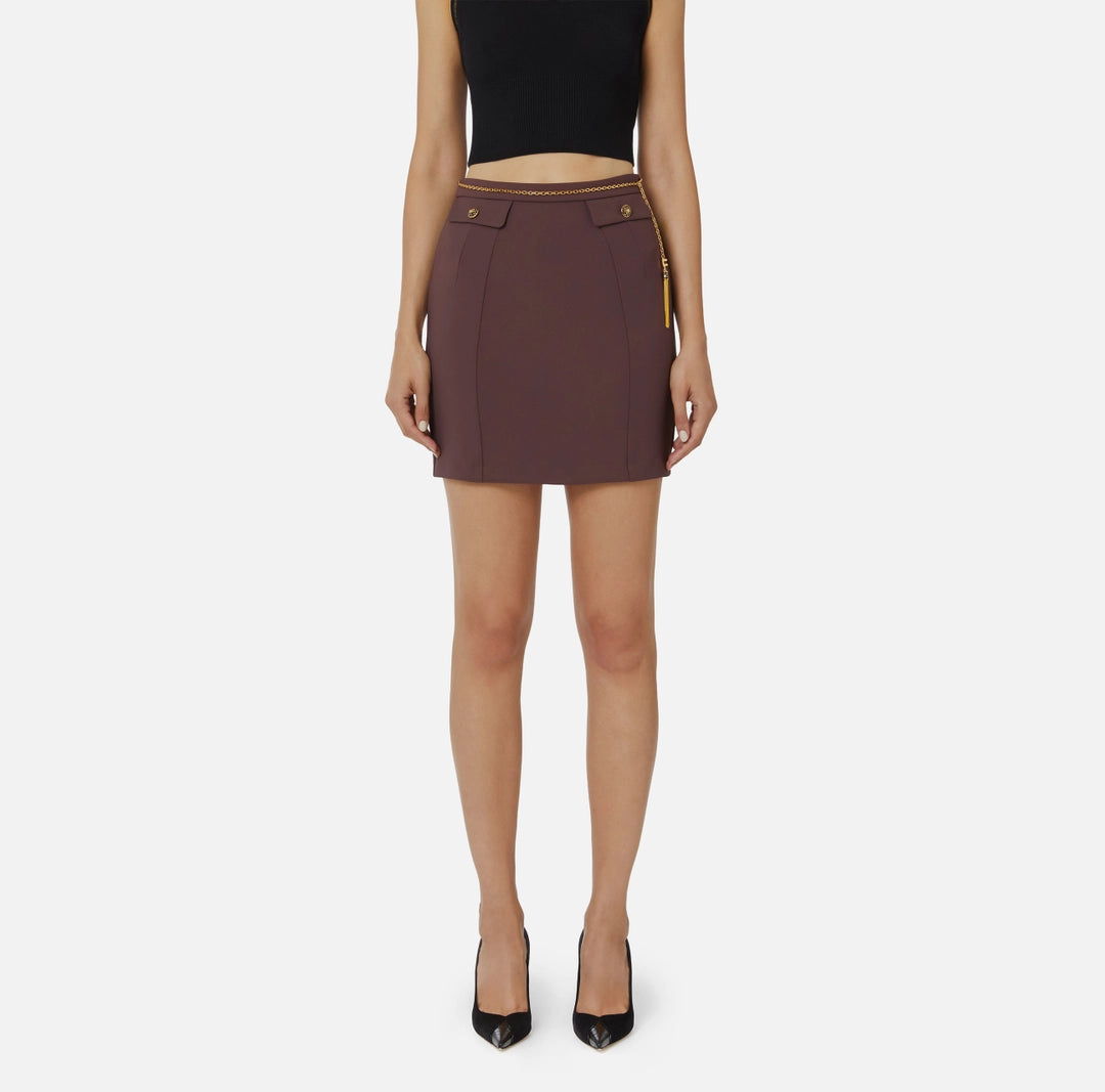 Gonna in doppio crêpe con catena gioiello GO14857E2 Elisabetta Franchi