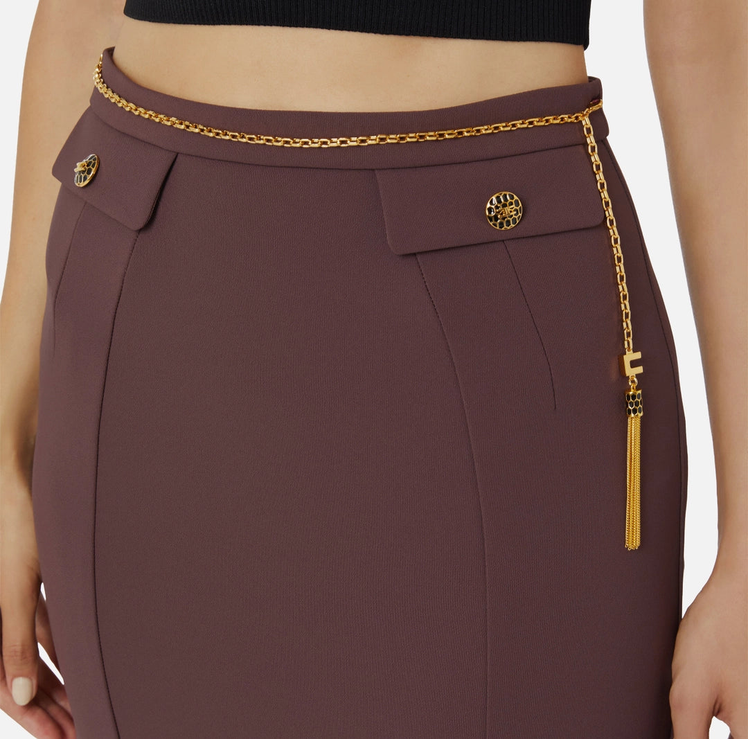 Gonna in doppio crêpe con catena gioiello GO14857E2 Elisabetta Franchi