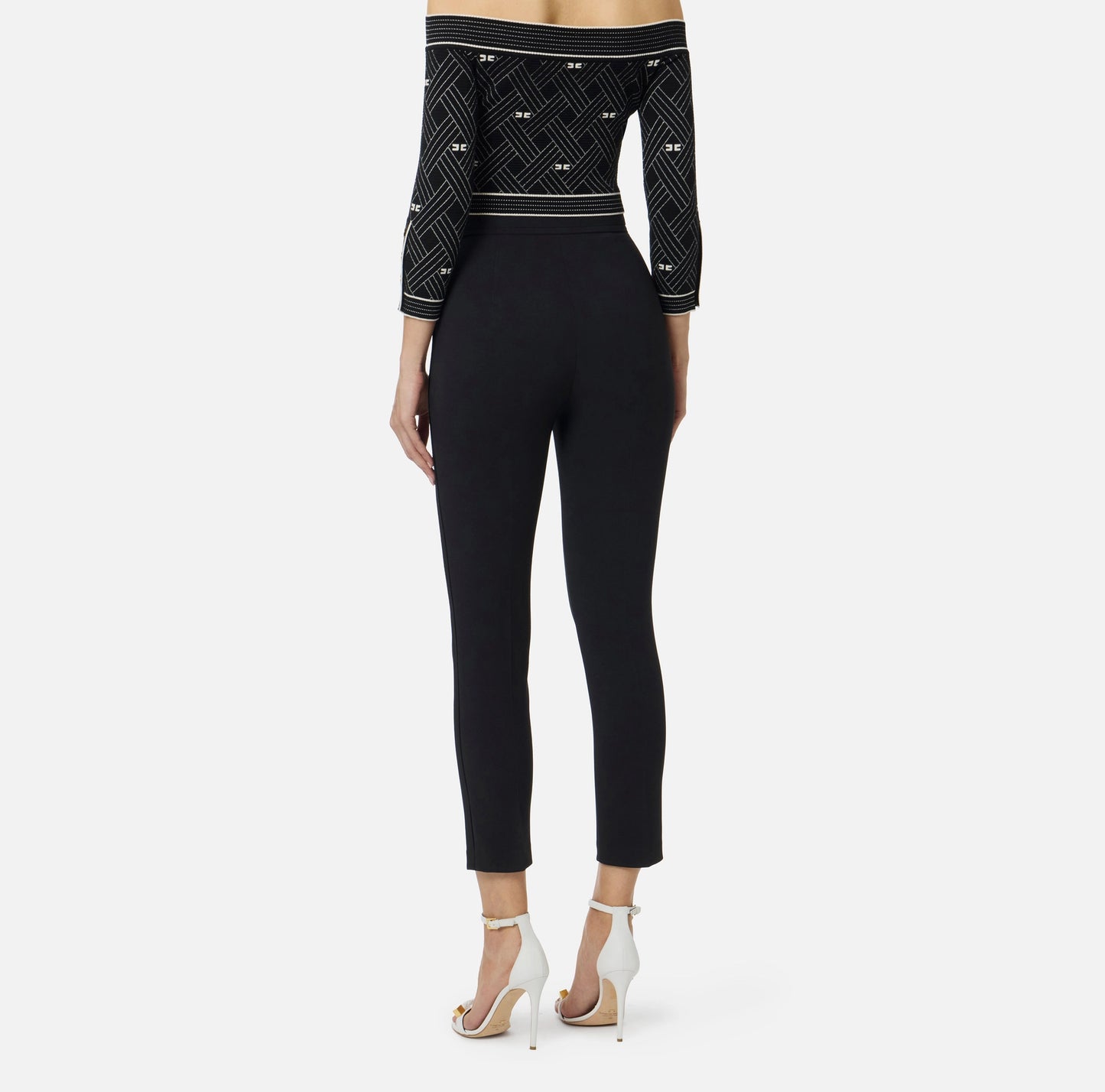 Pantaloni in doppio crêpe stretch con logo ricamato PA17061E2 Elisabetta Franchi