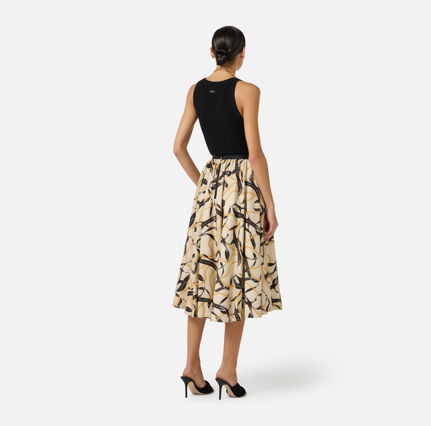 Gonna in cotone con stampa nastri e catene GO15161E2 Elisabetta Franchi