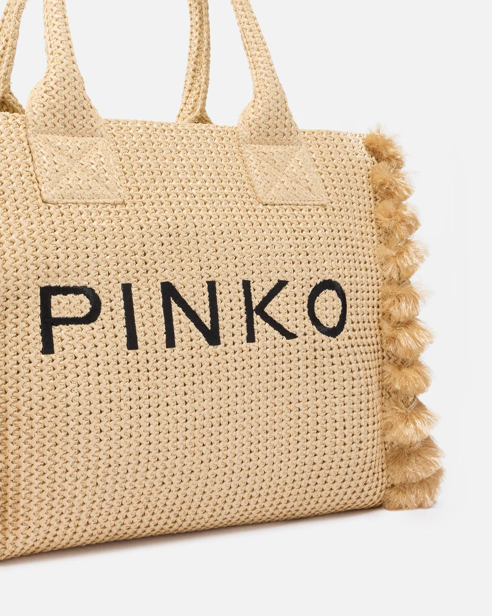 Borsa shopper media Beach in rafia con logo e nappine Pinko